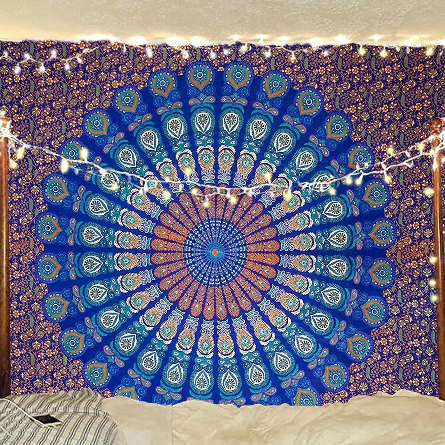 Rajsee Blue Mandala Tapestry for Bedroom, Aesthetic Room Decor, Queen 210x220 cms