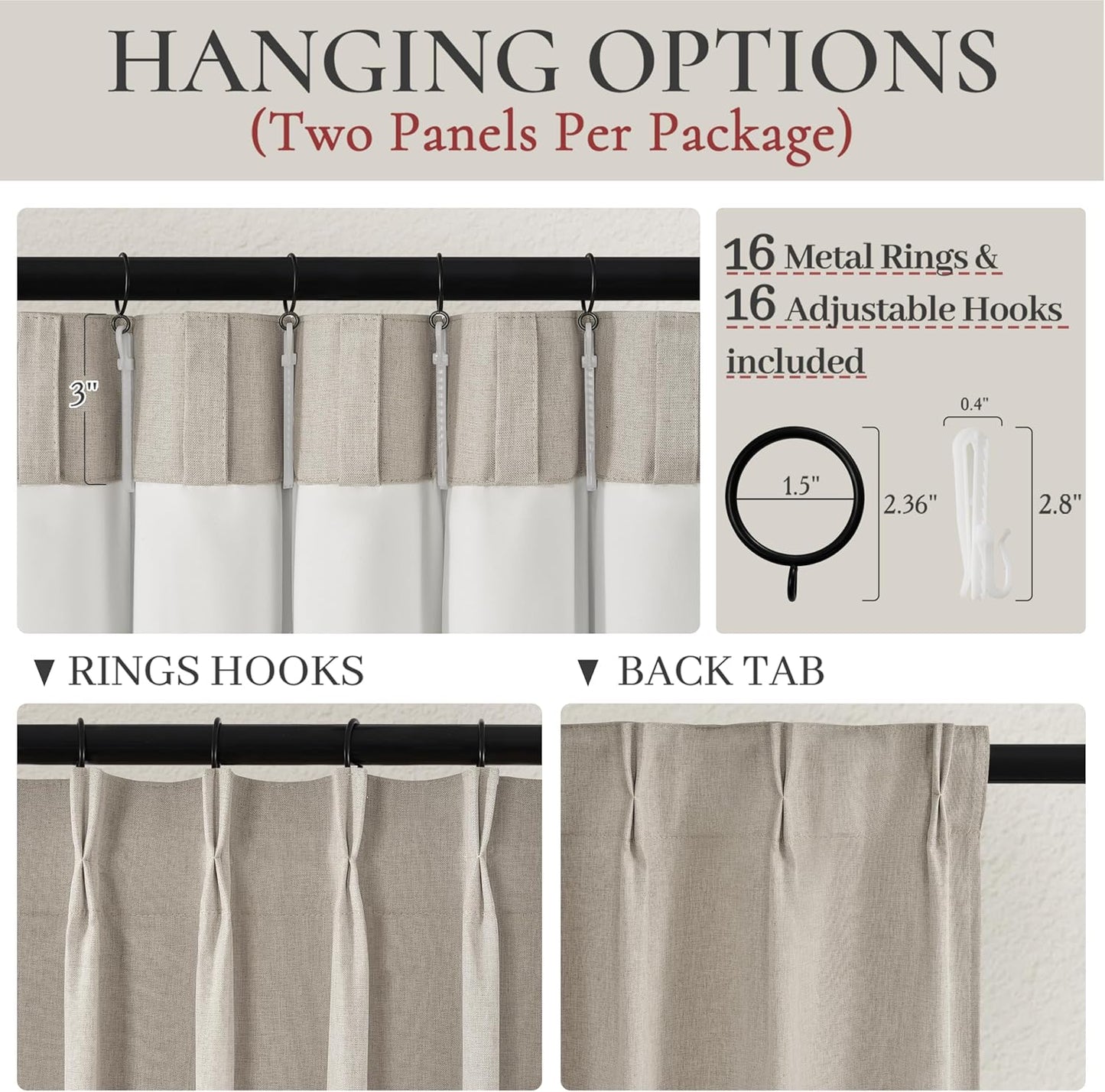 Viral Curtains with Pinch Pleat Clips & Hooks, Grey Taupe Faux Linen Blackout Curtain for Bedroom 90 Inches Long Heavy Drapes Thermal for Summer Heat Sound Deadening Privacy Windows Burg (40"Wx90"Lx2)