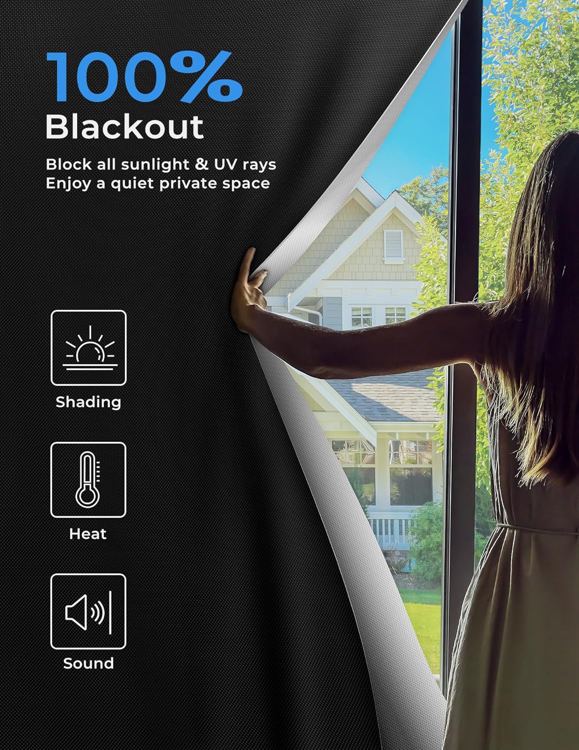 Sumobaby Blackout Curtains for Bedroom 96"x70"Portable Black Out Window Cover with Heat-Resistant Hook&Loop Tape,100% Blackout Shades No Drill Blinds for Windows DIY Cut Fit for Nursery,TV Room(Black)