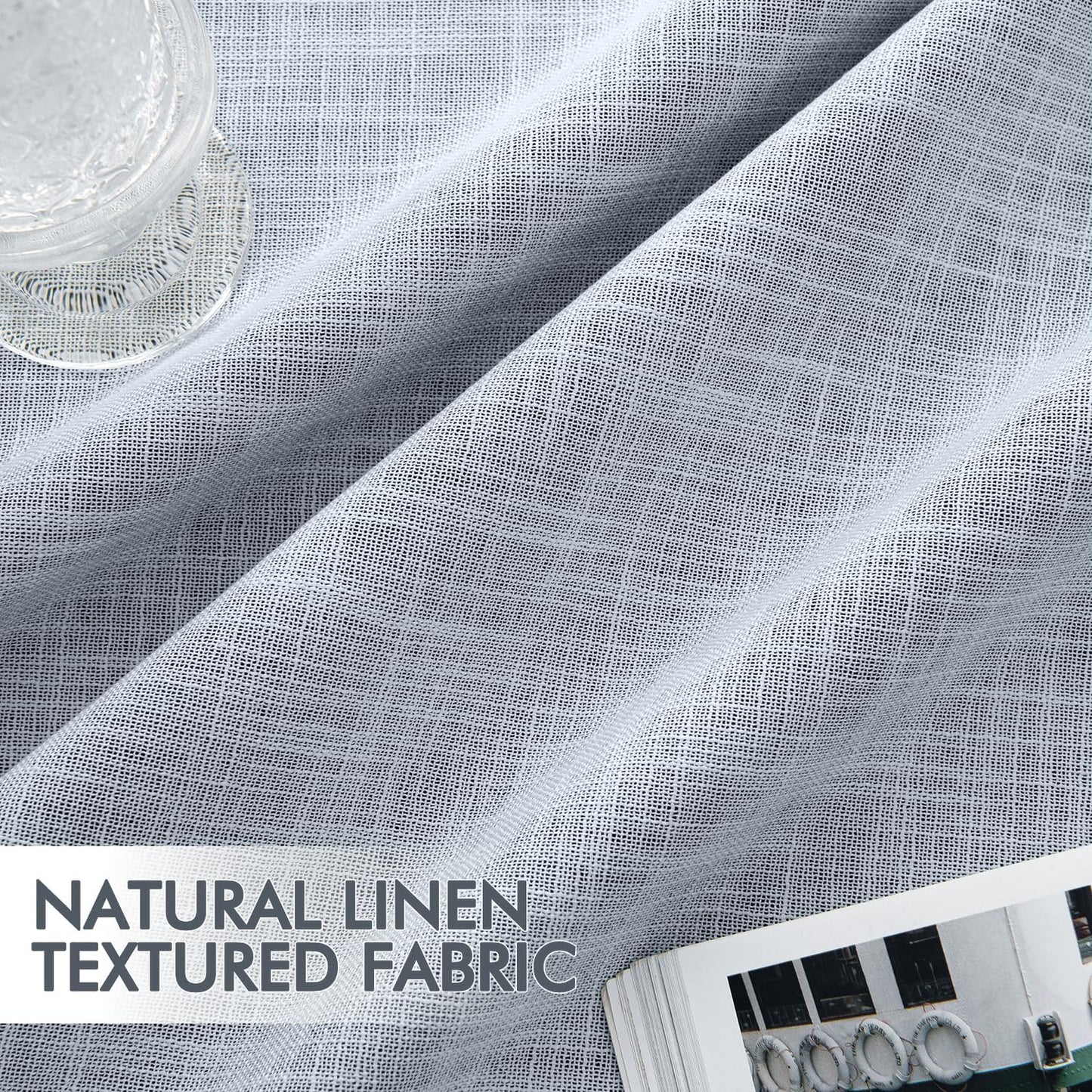 MIULEE Light Blue 100% Blackout Linen Curtains 96 Inch 2 Panels Set Double Sided No Coating Pinch Pleated Back Tab Floor to Ceiling Black Out Thermal Insulated Bedroom Living Room Darkening Drapes
