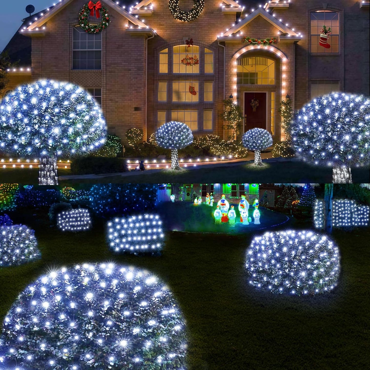 WBao Solar Christmas Lights Outdoor 200LED F8 Big Bulbs, 8.4ft x 5.2ft Christmas Net Lights with Remote Control, 8 Modes, Timer, Waterproof for Lawn, Bushes, Outdoor Christmas Decorations, Cool White