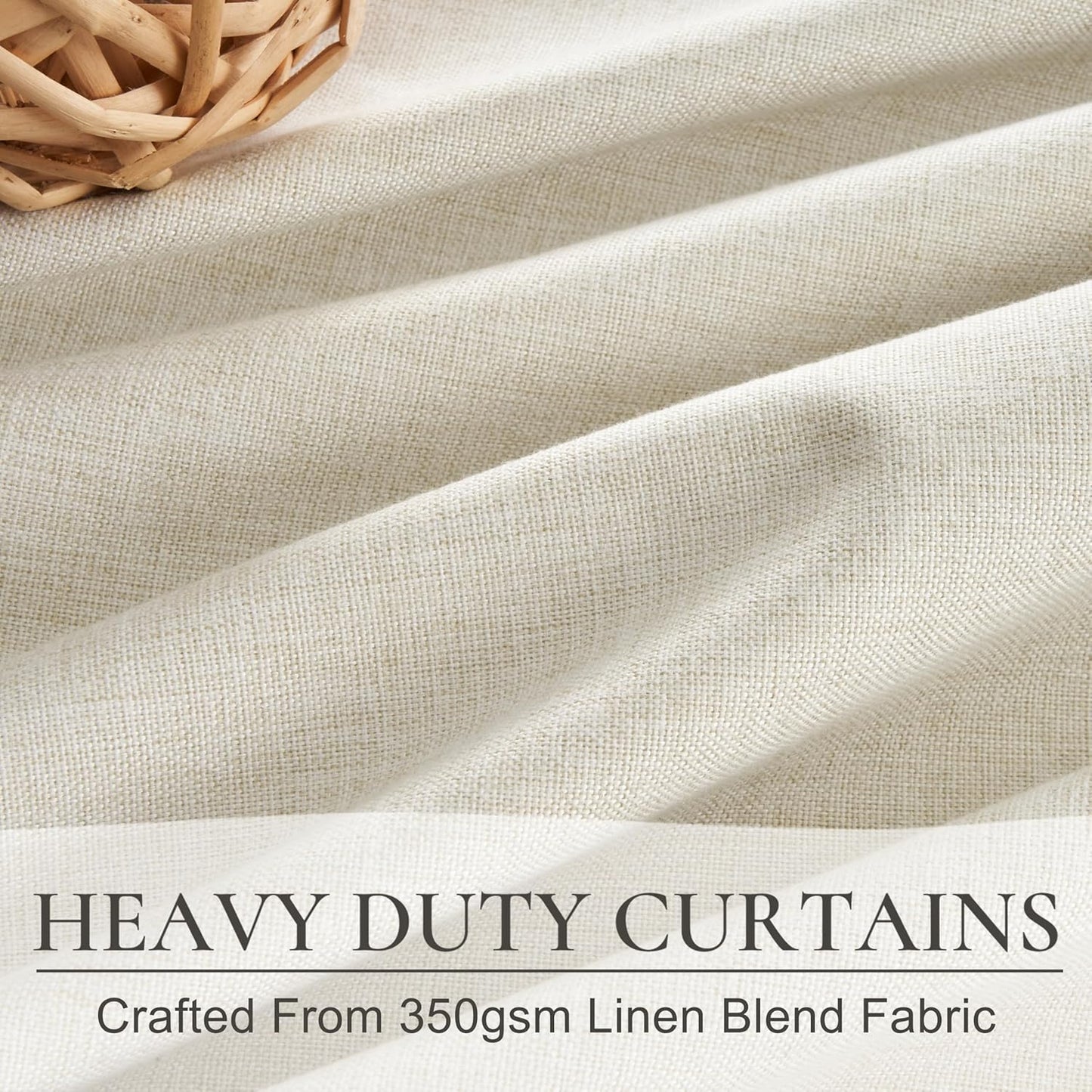 Room Darkening Cream Linen Curtains 92 Inches Long for Living Room/Bedroom, Neutral Pinch Pleated Blackout Heavy Curtain Insulated 2 Panels Set Floor to Ceiling for 93 Inch Window Drapes 40"W x 92"L