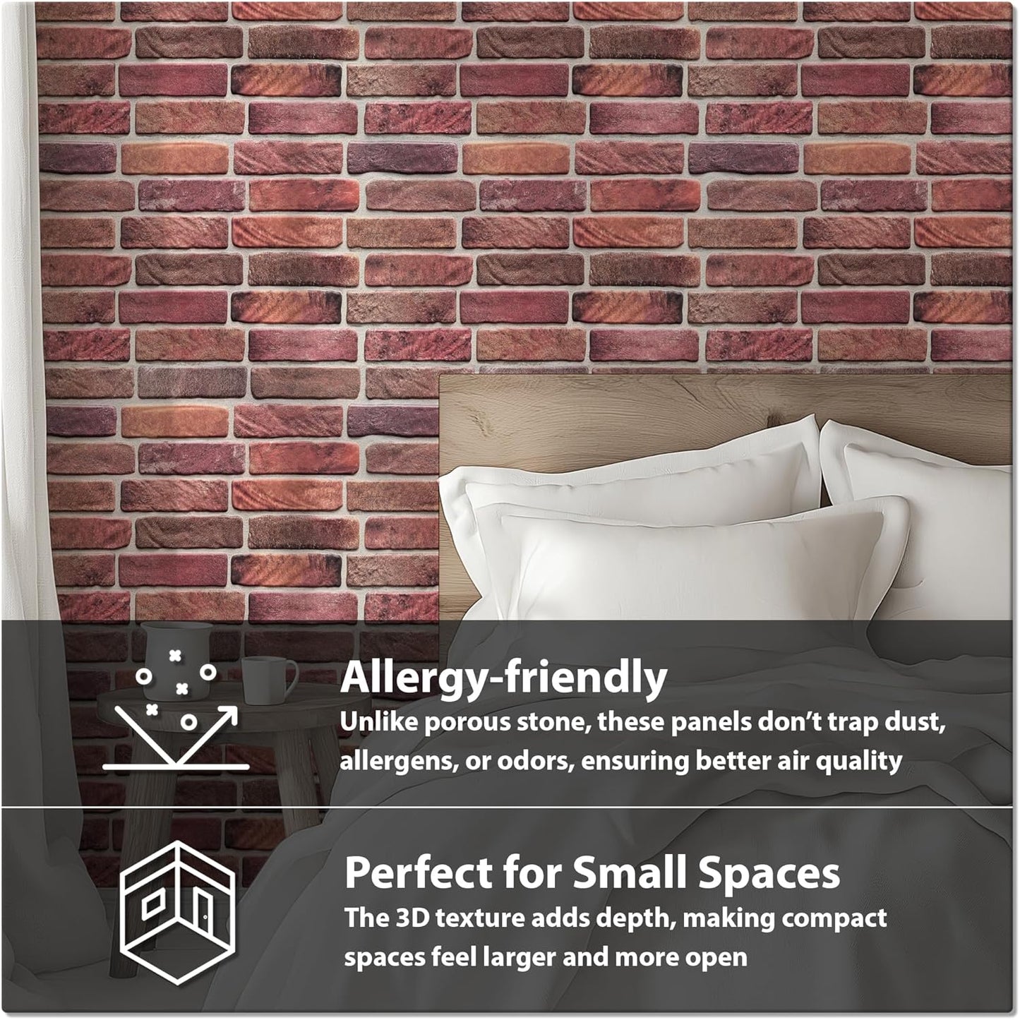 CONCORD WALLCOVERINGS ™ Sample for Display Purpose only Retro-Art 3D Wall Panel, Faux Brick in Red, PVC, 7" x 10", 572OR