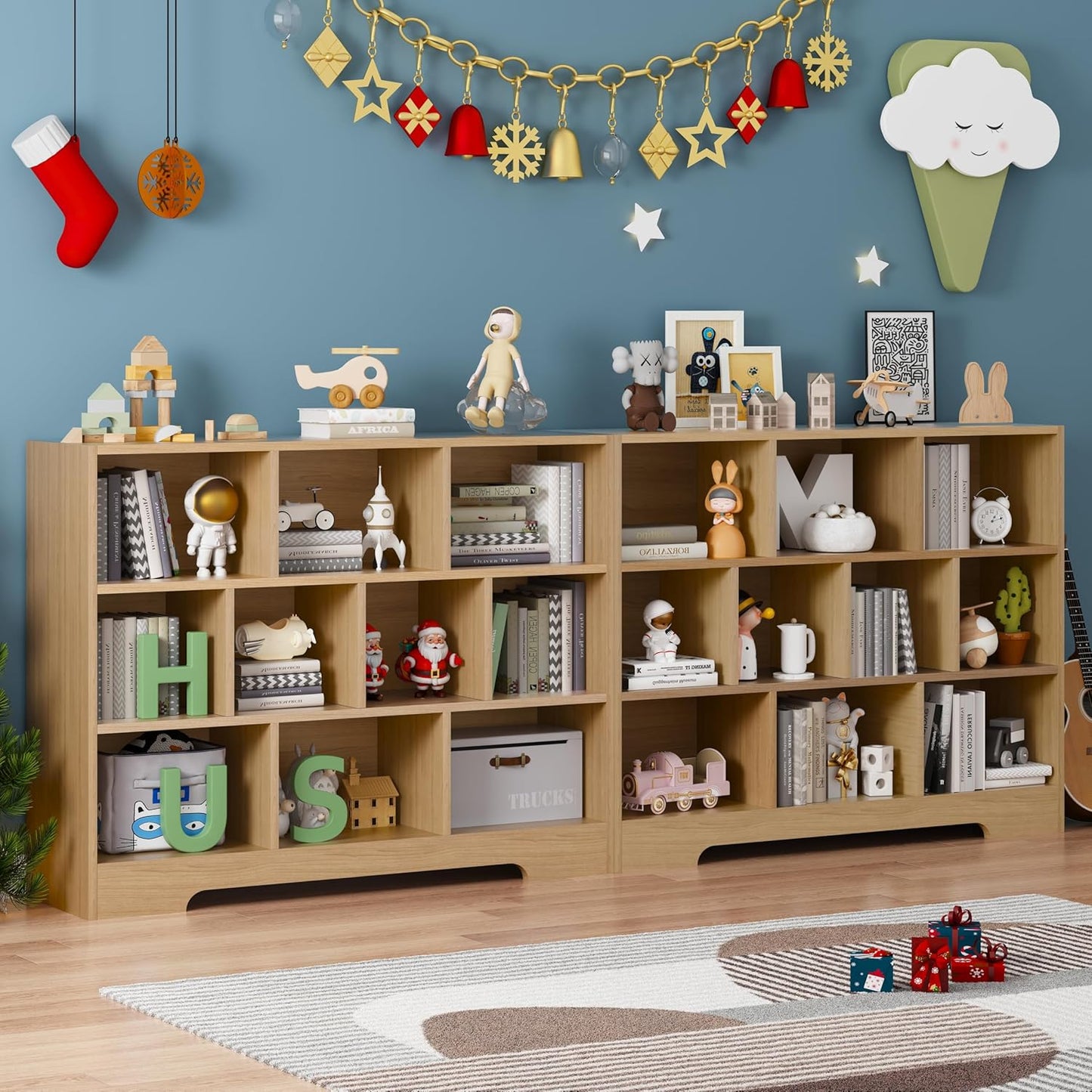 Book Shelf Set of 2, 10 Cubes Storage Organizer, 3-Tier Open Shelf Wooden Bookcase, Freestanding Wooden Bookshelf Cube Shelf for Bedroom, Living Room, Home Office