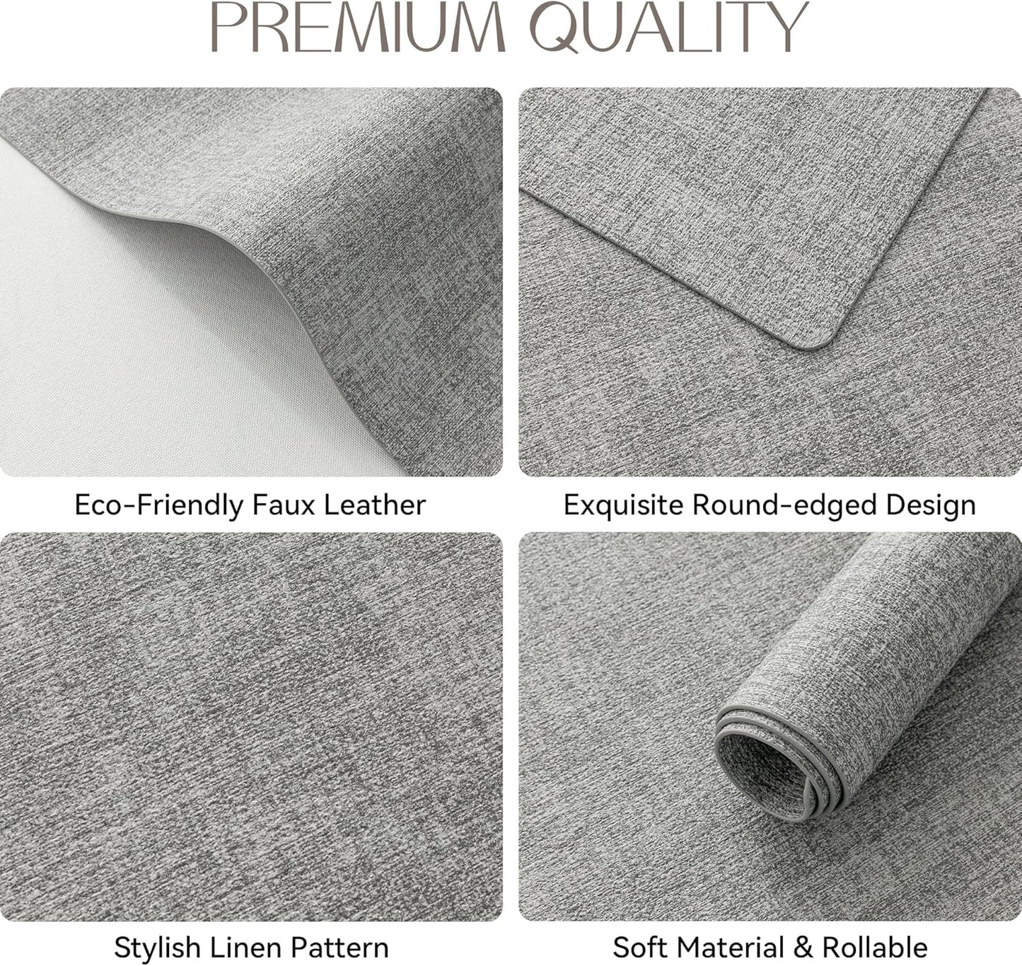 Romanstile Vinyl Placemats Set of 6-12 X 18 Inch - Heat Resistant Place Mats 100% Waterproof Oilproof Wipeable Reversible Faux Leather Table Mats for Kitchen/Dining/Party/Outdoor, Light Grey