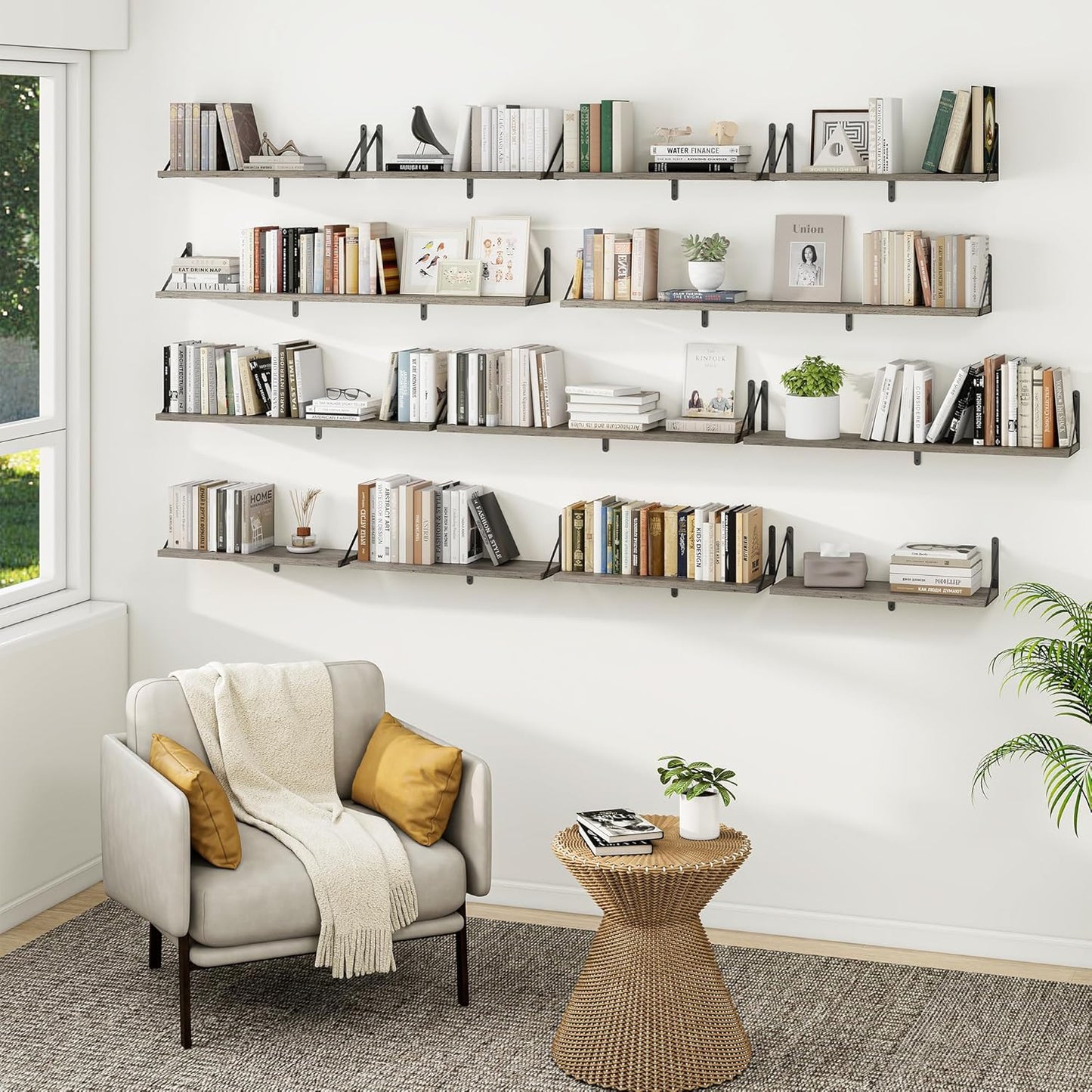 Heimlove 36 Inch Floating Bookshelves Set of 3,Wall Bookshelf Heavy Duty Wall Mounted Bookshelves for Living Room,Bedroom,Kitchen,Laundry Room Storage & Decor,Silver Grey