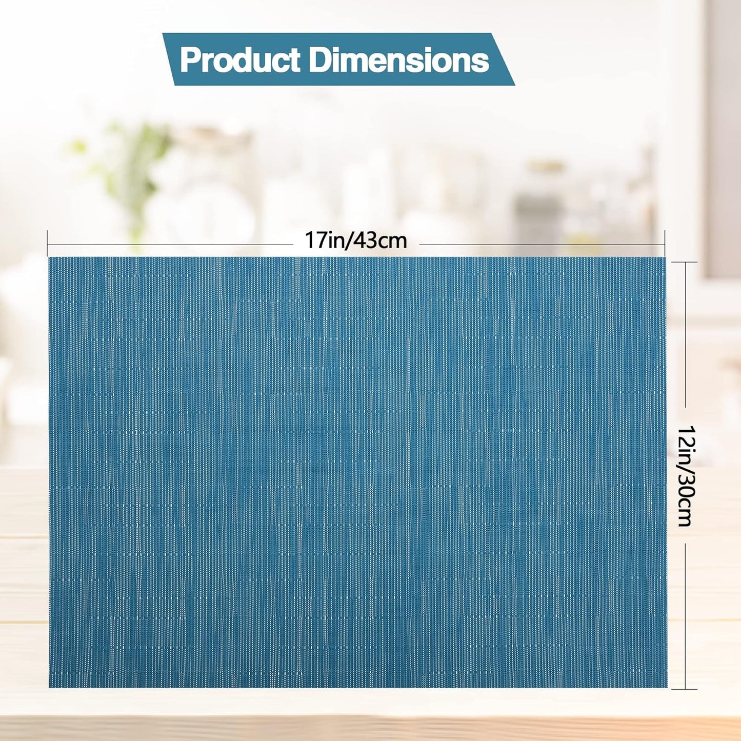 Plastic Place mats Set of 4 - Easy Clean Placemats - Washable Heat Resistant Table Mats for Dining Table - 17x12 Inch (Sky Blue Turquoise, 4)