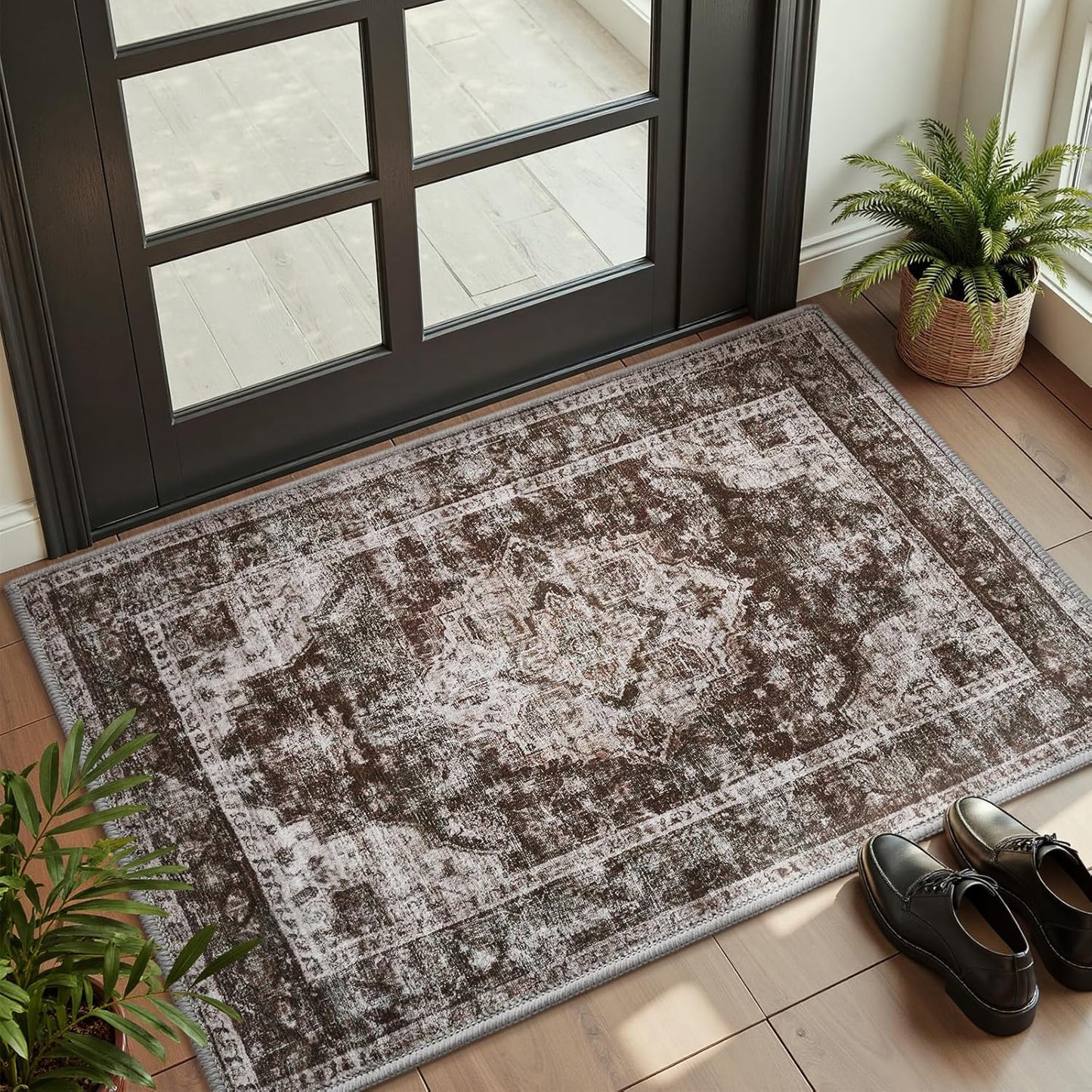 AMOAMI-2X3 Small Rug-Washable Rugs Entryway Mat Indoor-Soft Vintage Non Slip Rugs for Kitchen Laundry Room Bathroom Brick/Brown Decorative Accent Rug for in Front of Sink 24 Inch x36 Inch