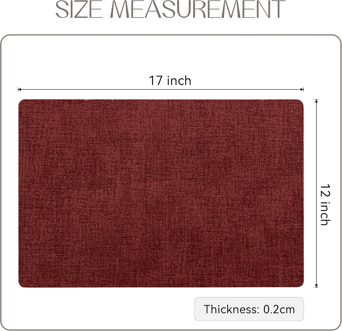 Romanstile Vinyl Placemats Set of 6-12 X 18 Inch - Heat Resistant Place Mats 100% Waterproof Oilproof Wipeable Reversible Faux Leather Table Mats for Kitchen/Dining/Party/Outdoor, Red