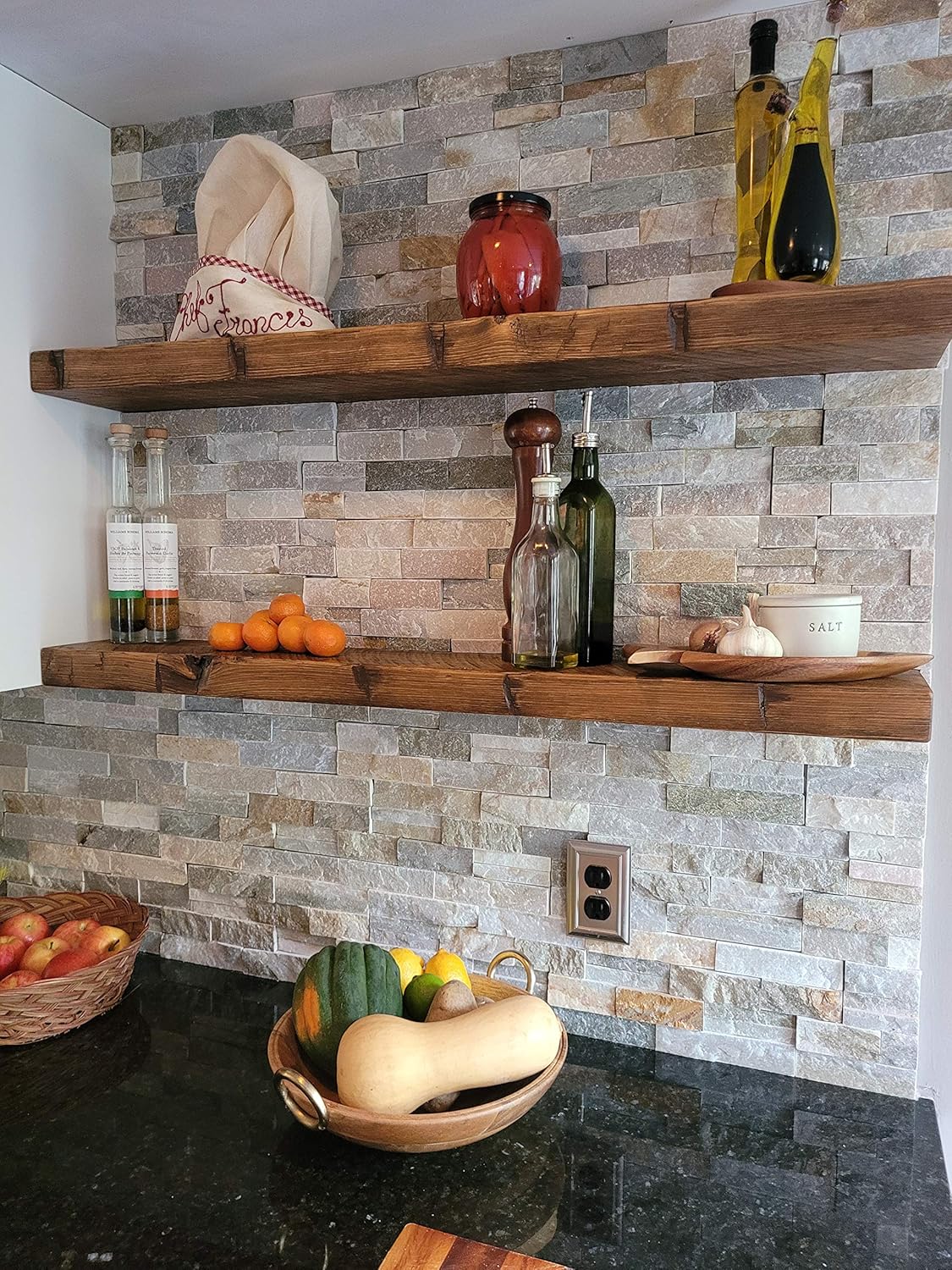 joelsantiques Floating Shelf, Wood Wall Shelf, Natural Wooden Home Decor for Bathroom Kitchen Bedroom, Hanging Mounted Invisible Bracket (Medium Brown, 7" Deep x 48" Wide)