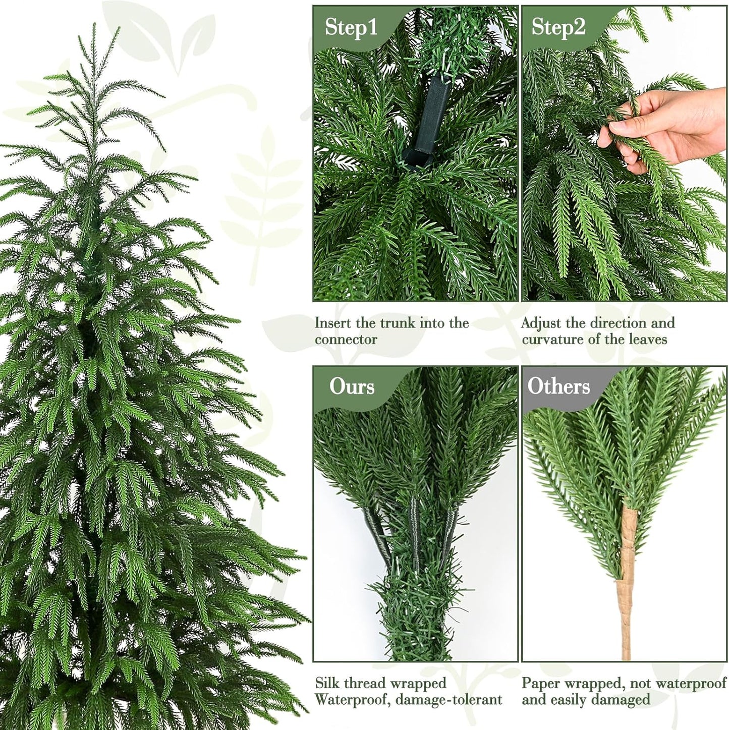 Artificial Norfolk Pine Tree, 3 ft Realistic Christmas Tree, Fake Potted Plants for Front Porch Outdoor Indoor Garden Christmas Decor