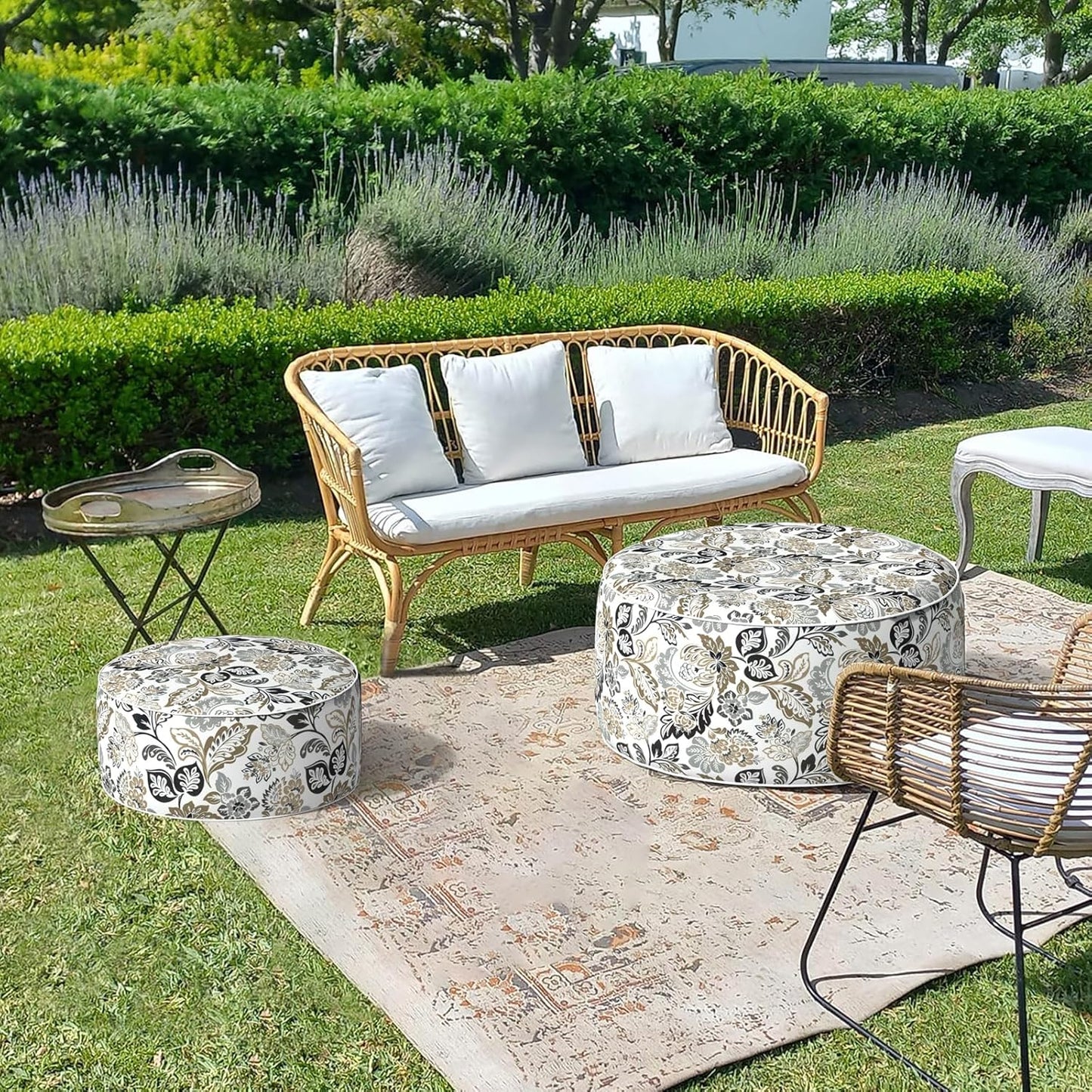 LVTXIII Outdoor Inflatable Ottoman, Fade-Resistant Round Footrest Stool D31”x H14”, Portable Patio Pouf for Garden Camping or Home Use, Dailey Tan