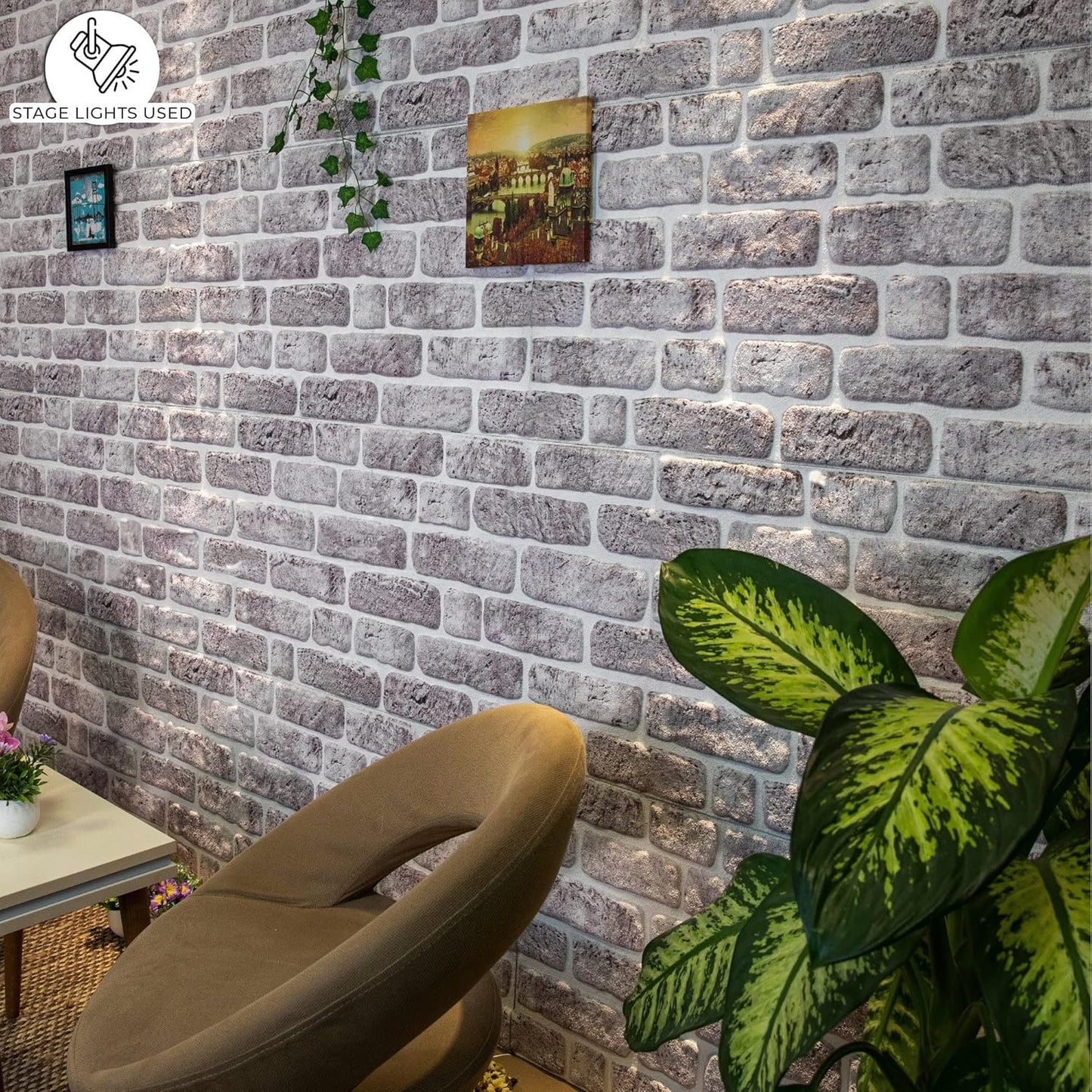 Dundee Deco 3D Wall Panels Faux Brick - Cladding, White Grey Stone Look Wall Paneling, Styrofoam Facing for Living Room, Kitchen, Bathroom, Balcony, Bedroom, Set of 10, Covers 53 sq ft