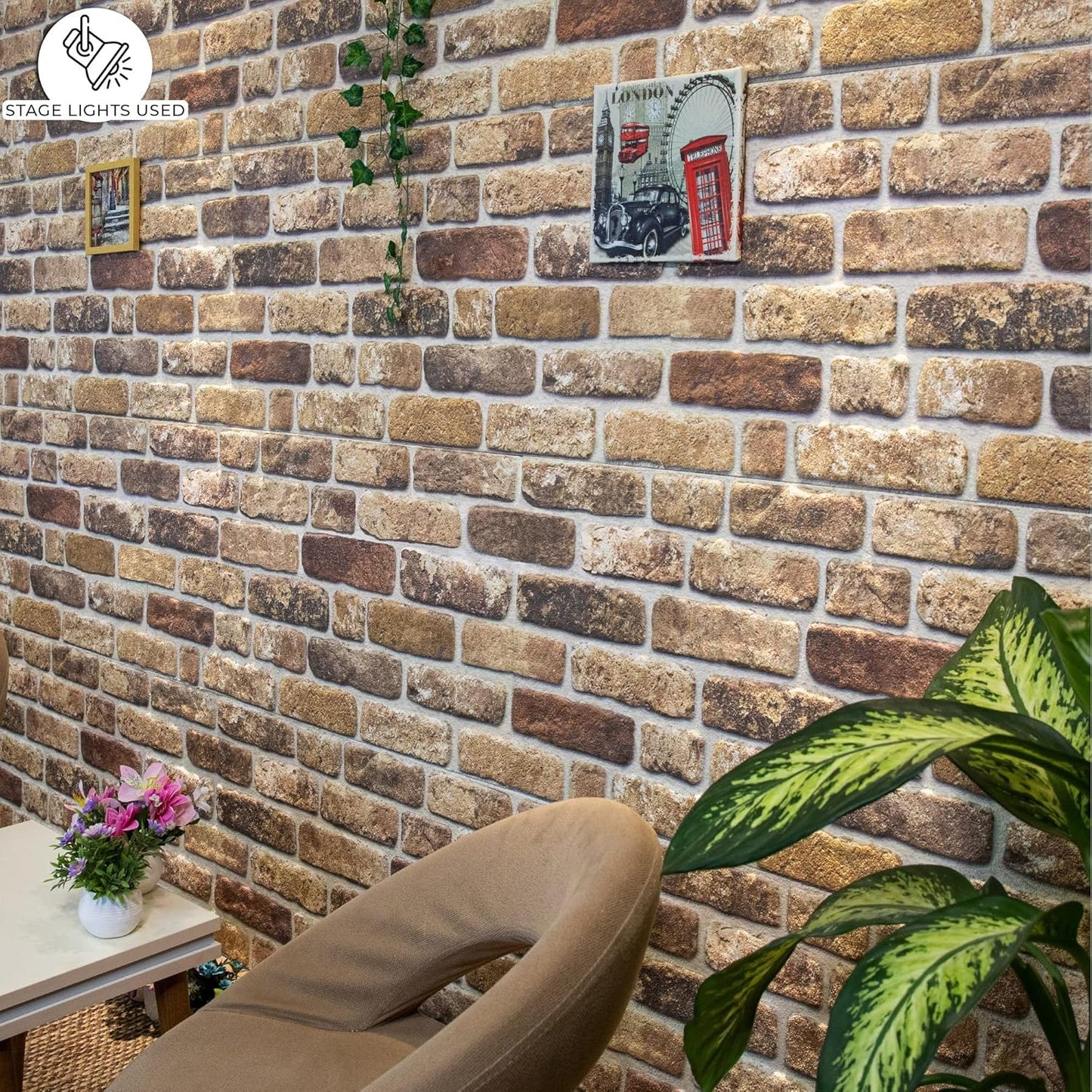 Dundee Deco 3D Wall Panels Faux Brick - Cladding, Light Brown Stone Look Wall Paneling, Styrofoam Facing for Living Room, Kitchen, Bathroom, Balcony, Bedroom, Set of 5, Covers 27 sq ft