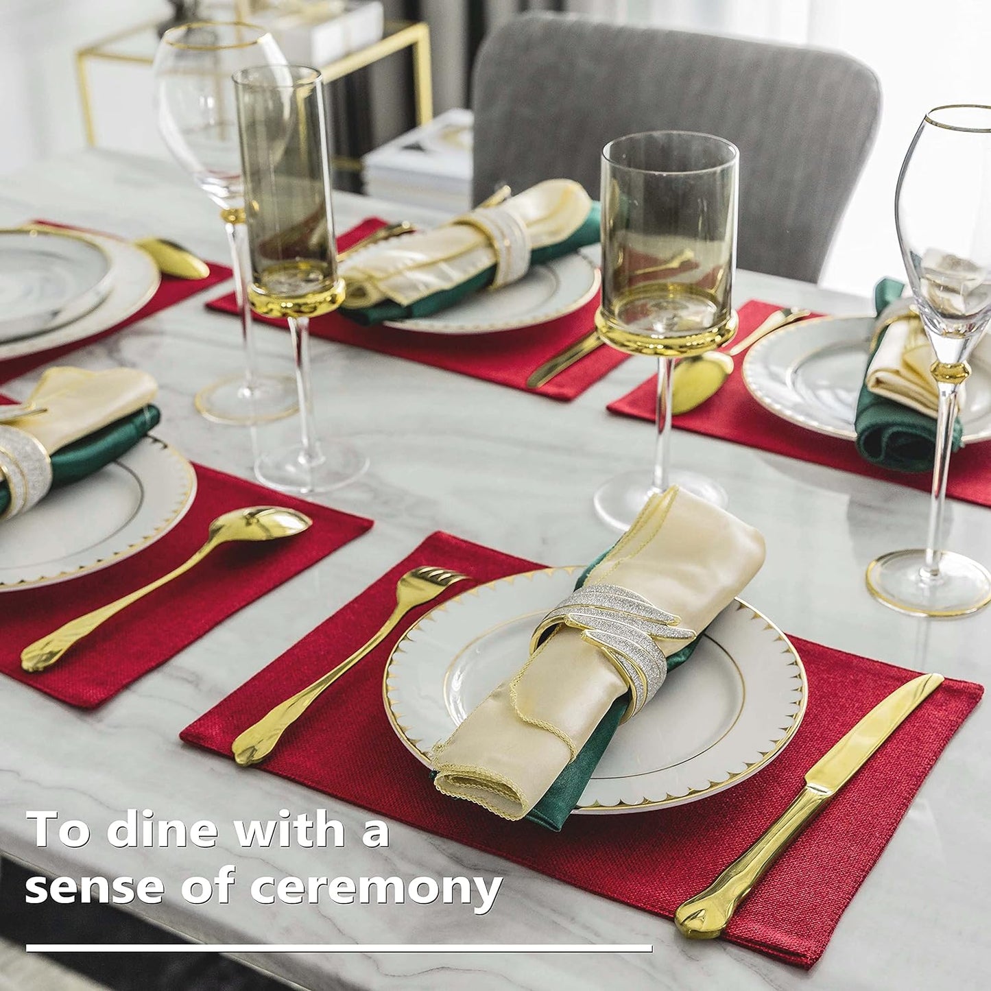 Home Brilliant Placemats Set of 6 Red Place Mats Decoration Heat Resistant Dining Table Place Mats Machine Washable Kitchen Table Mats, 13x19 inch, Burgundy