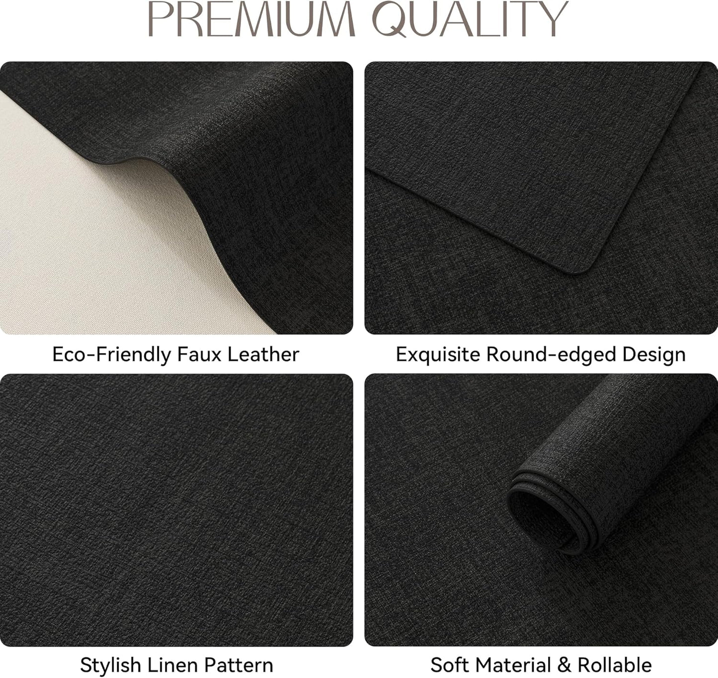 Romanstile Reversible Vinyl Placemats Set of 6, Faux Leather 100% Waterproof Oil-Proof Wipeable Place Mats, Heat Resistant Dual Sided Table Mats for Kitchen/Dining/Party (Black, 12 x 18 Inch)