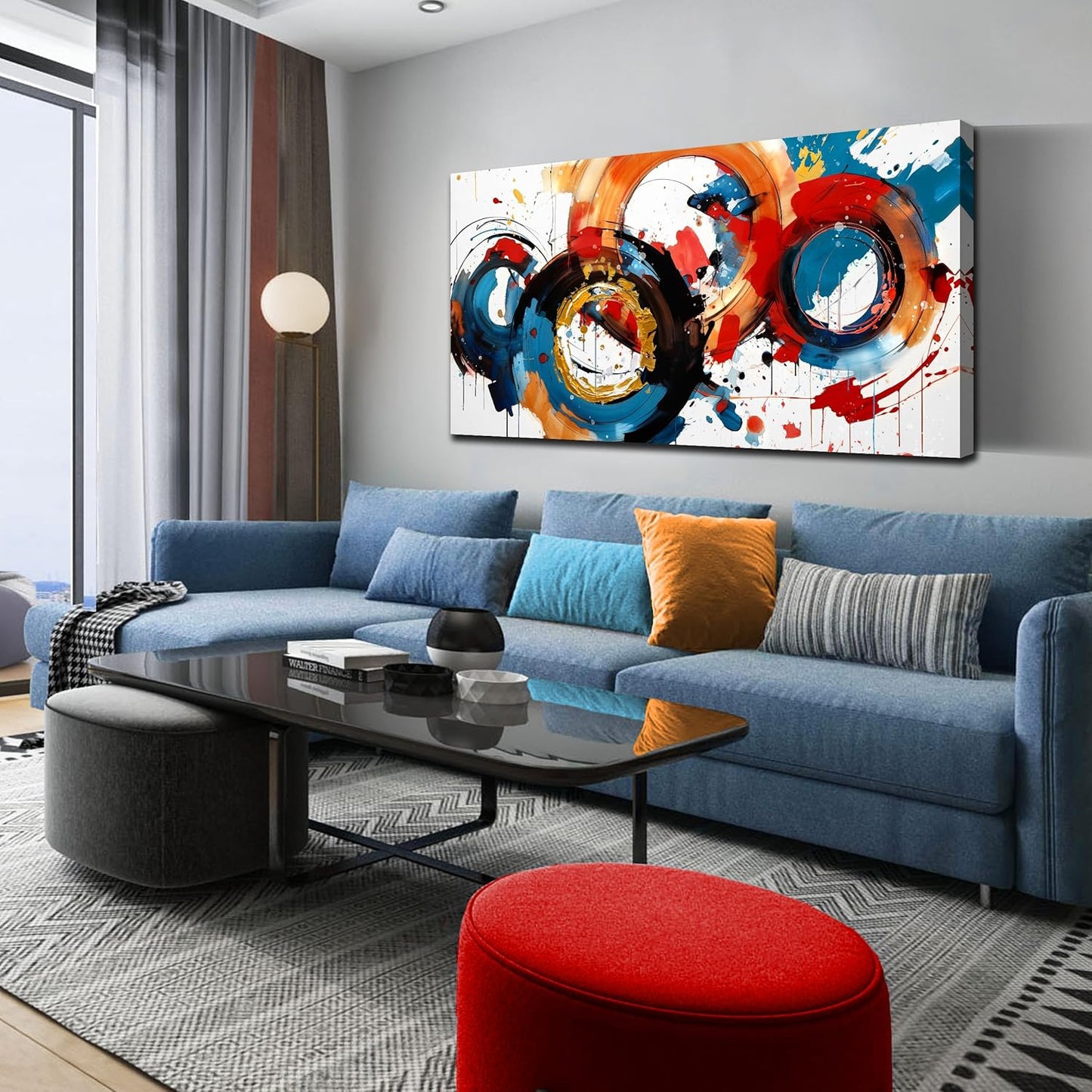 Abstract Wall Art Large Canvas Prints Modern Living Room Bedroom Home Office Wall Decor Framed Colorful Circle Abstract Picture Ready to Hang Size 30x60