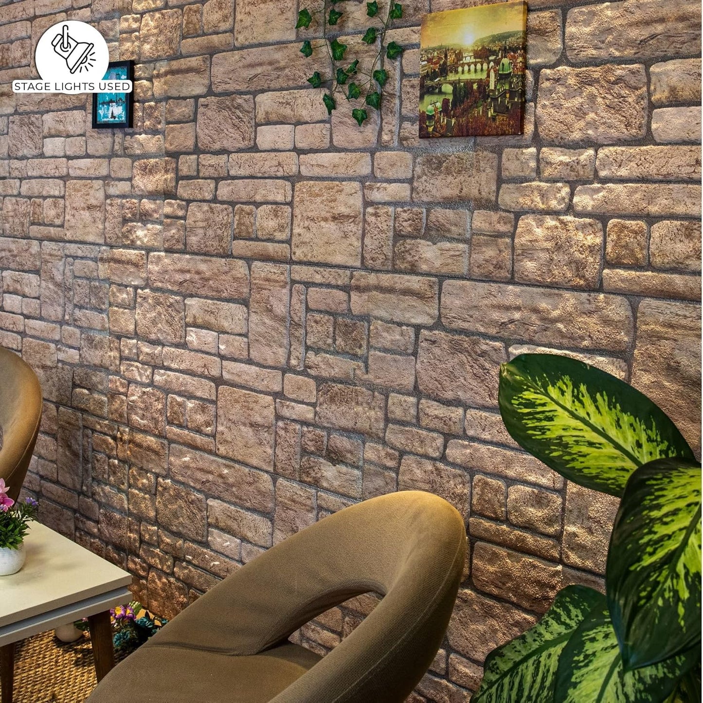 Dundee Deco 3D Wall Panels Faux Brick - Cladding Beige Stone Look Wall Paneling, Styrofoam, Sample, Size 10 x 10 in.