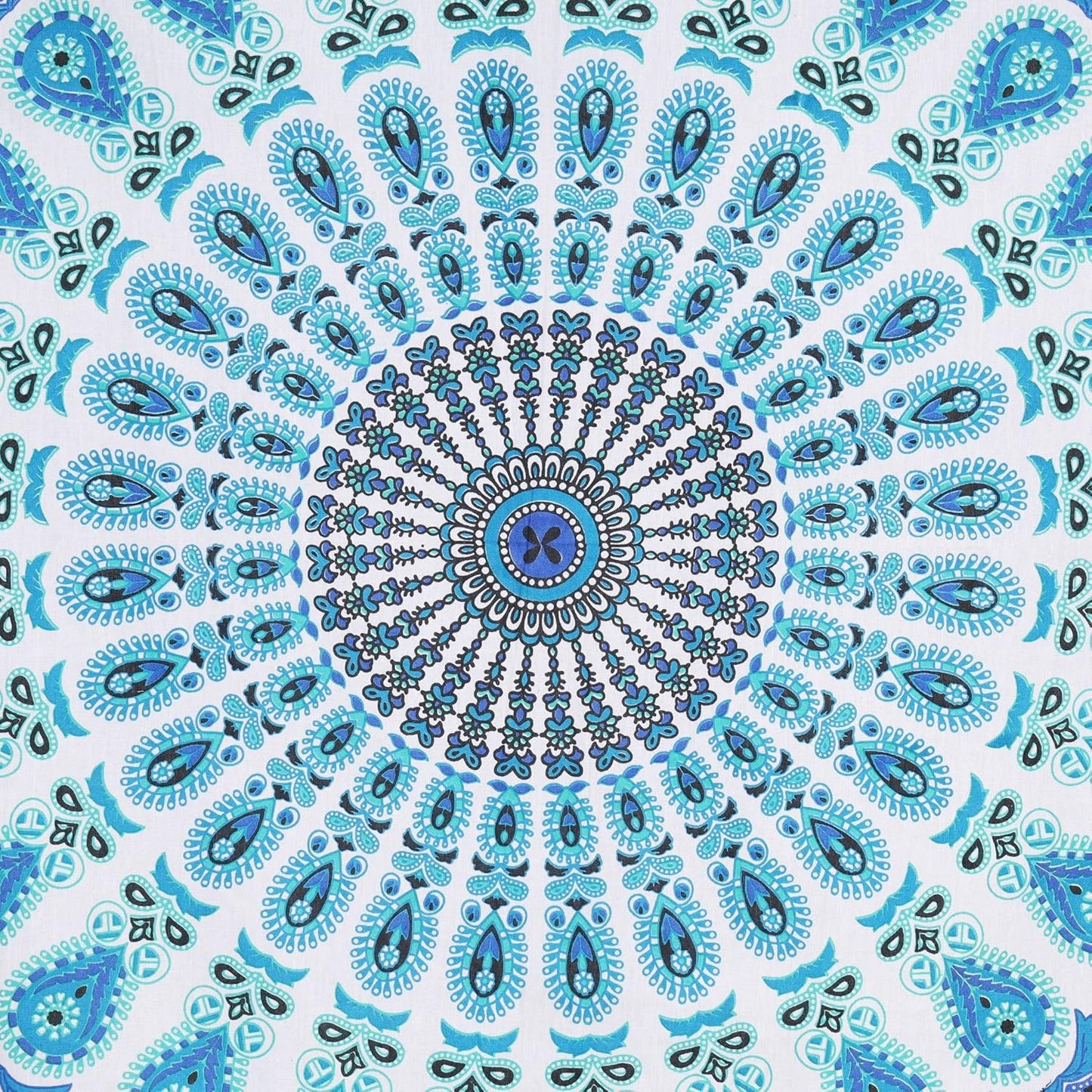 Bless International Handmade Indian hippie Bohemian Psychedelic Peacock Mandala Wall hanging College Dorm Beach Throws Table Cloth Bedding Tapestry (Peacock Sky Blue, Poster(30x40Inches)(76x101cms))