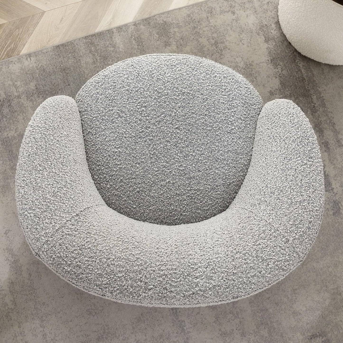 KINWELL 34" W Mid Century Modern Swivel Barrel Chair, Round Upholstered Boucle Swivel Accent Chairs, No Assembly Sofa Chair for Living Room Bedroom Reading Apartment Lounge Nursery(Black White)