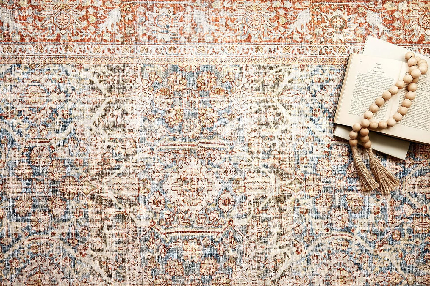 Loloi Layla Collection LAY-04 Ocean/Rust 2'-6" x 12'-0" .13" Thick Runner Rug, Soft, Durable, Vintage Inspired, Distressed, Low Pile, Non-Shedding, Easy Clean, Printed, Living Room Rug