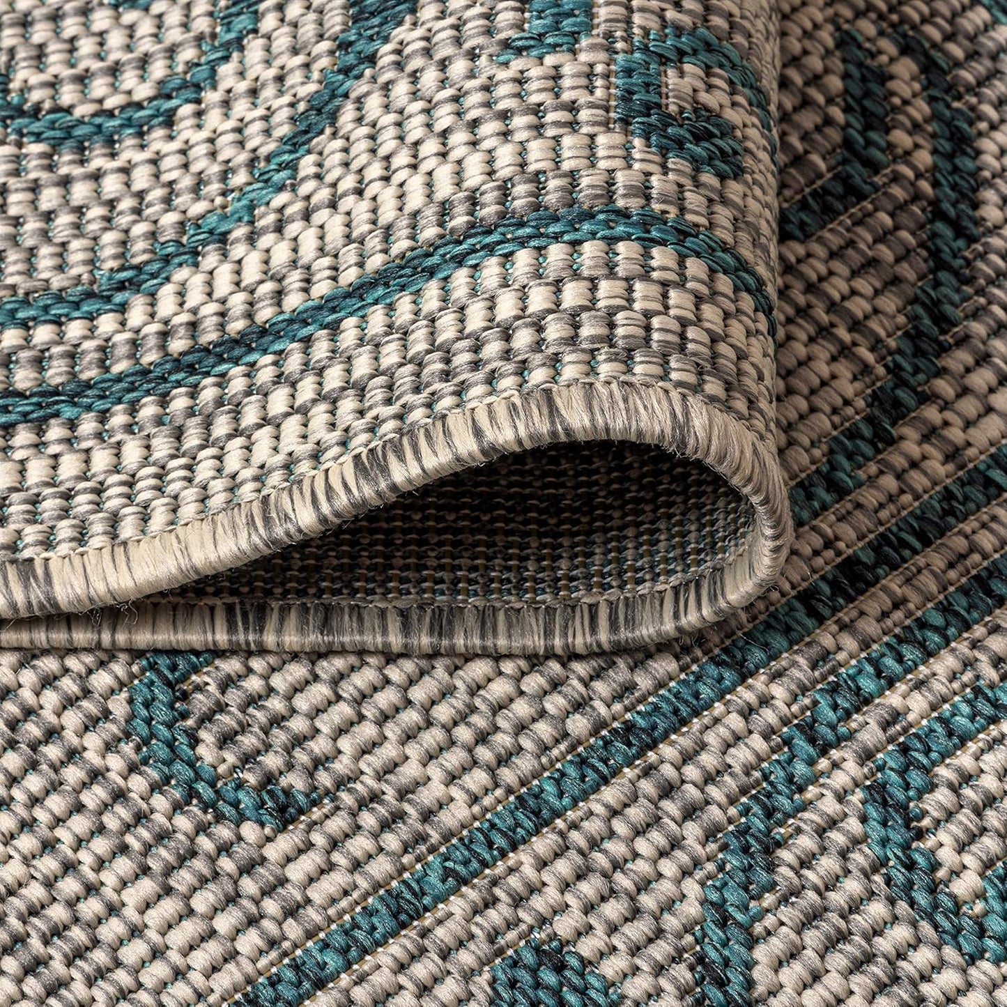 JONATHAN Y Vintage Filigree Indoor Outdoor Round Area Rug 6 Ft Gray/Teal, Charleston Textured Weave for Backyard, Patio, Porch, Easy-Cleaning, High Traffic, Pet-Friendly, Non-Shedding (SMB106E-6R)